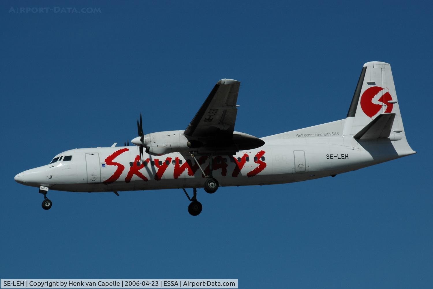 SE-LEH, 1987 Fokker 50 C/N 20108, Skyways Fokker 50 approaching Stockholm Arlanda airport, Sweden.