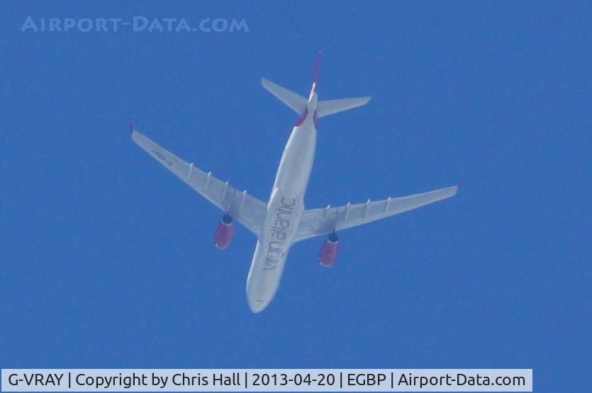 G-VRAY, 2012 Airbus A330-343X C/N 1296, Virgin Atlantic A330 high over Kemble having departed from Heathrow