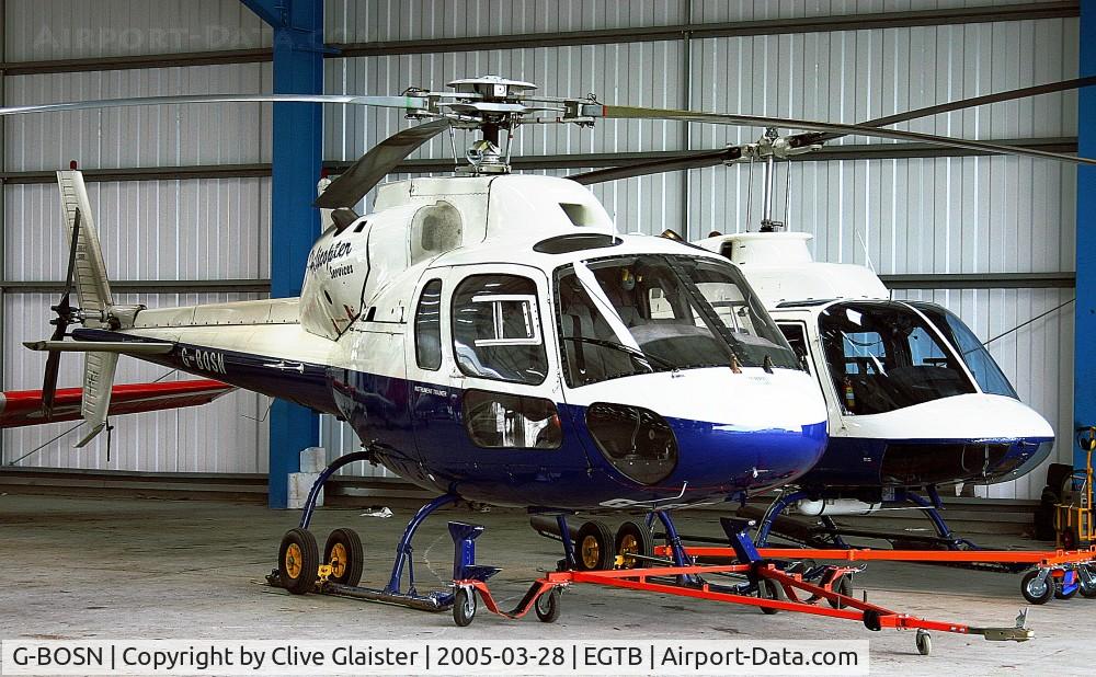 G-BOSN, 1982 Aerospatiale AS-355F-1 Ecureuil 2 C/N 5266, Ex: 5N-AYL > G-BOSN > 5N-AYL > N2109L > G-BOSN - Originally in private hands in August 1988 and currently owned to and trading as, Helicopter Services since July 2000