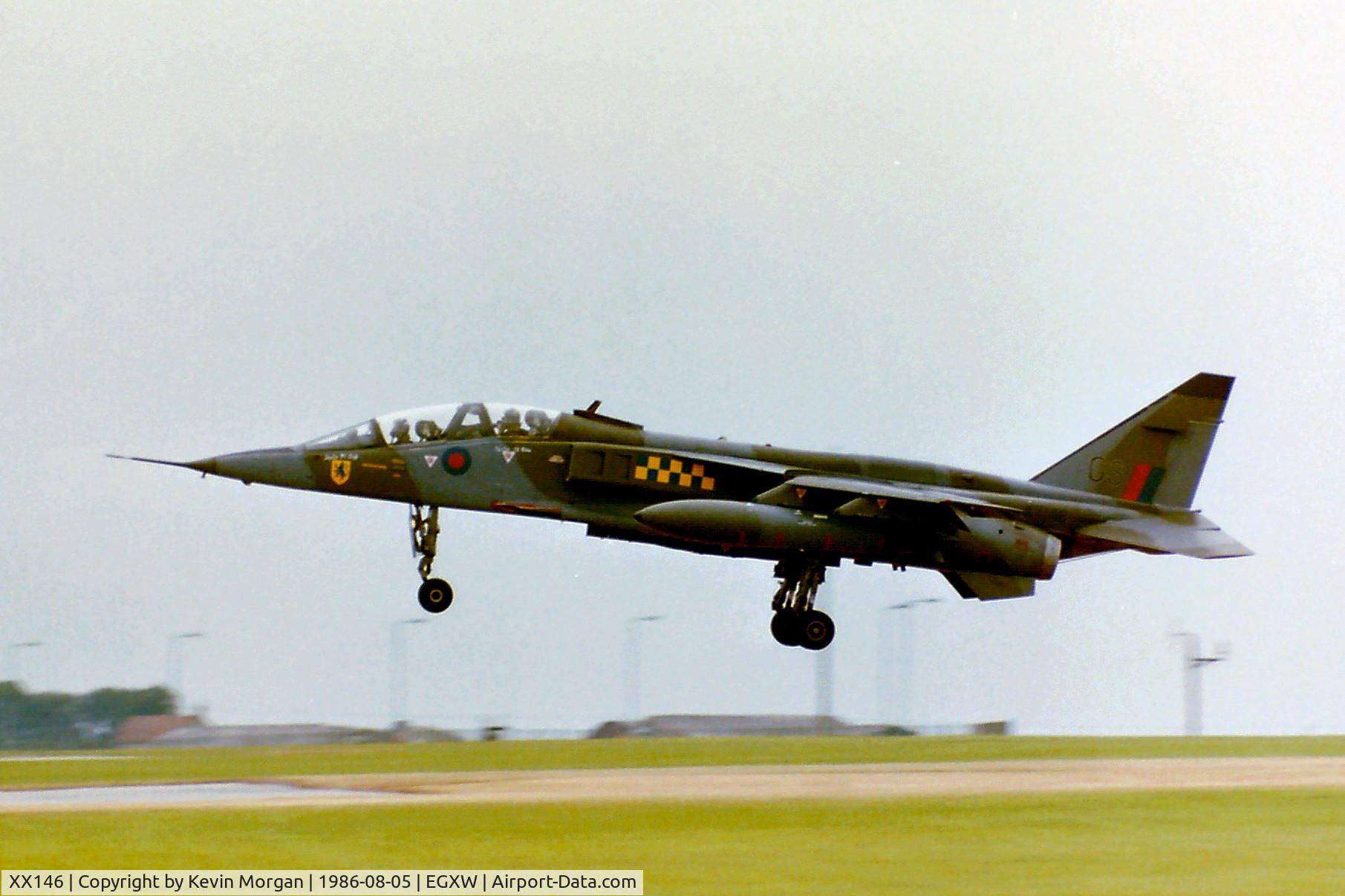 XX146, 1974 Sepecat Jaguar T.2A C/N B.11, Landing at RAF Waddington Tactical Fighter meet 05/08/86