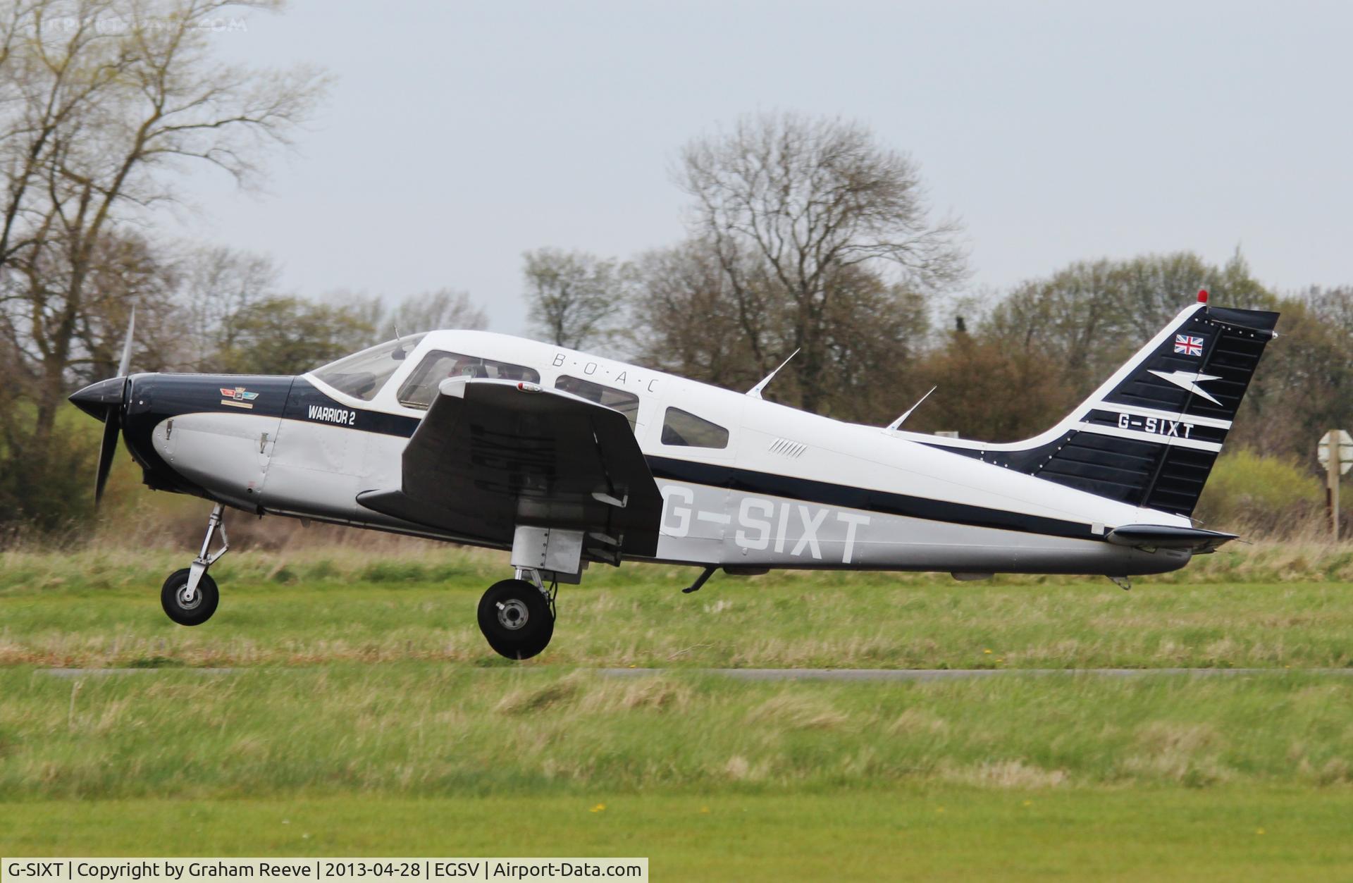 G-SIXT, 1988 Piper PA-28-161 Cherokee Warrior II C/N 2816056, Sporting BOAC colours.