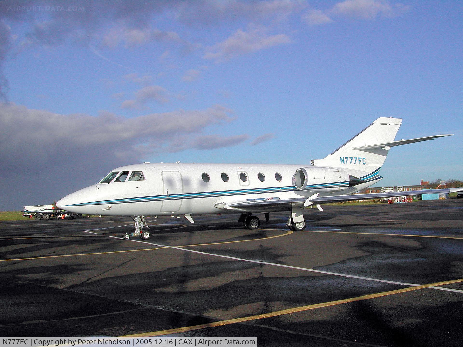 N777FC, 1986 Dassault Falcon 200 (20H) C/N 508, Falcon 200 visiting Carlisle in December 2005.