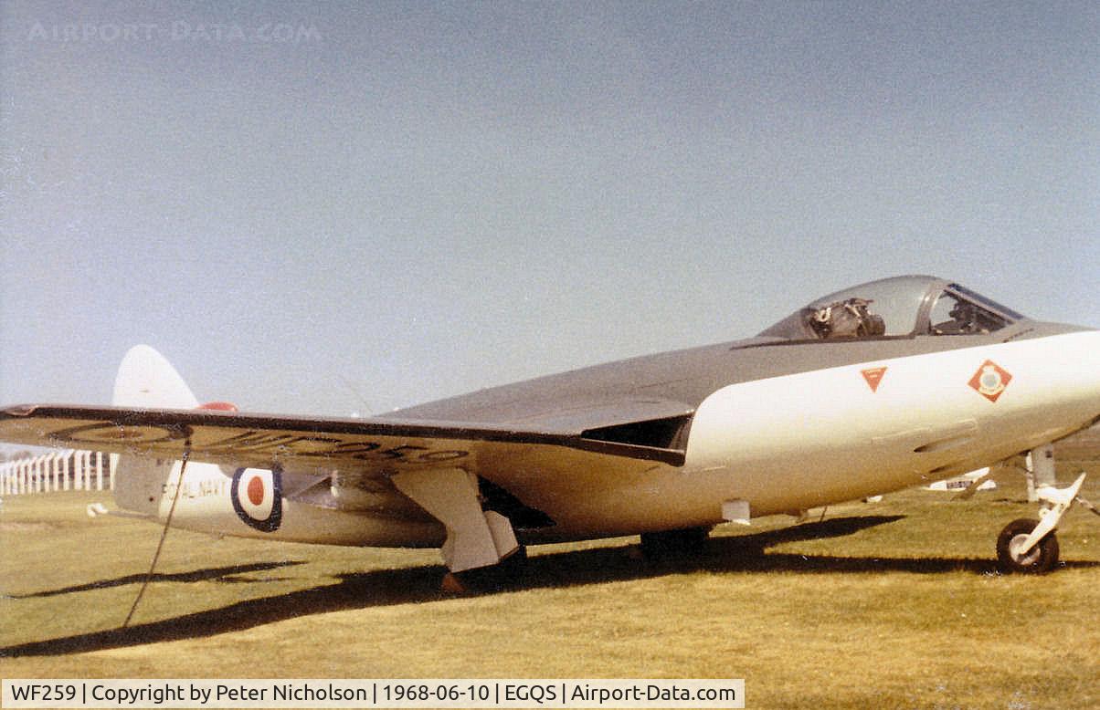 WF259, 1954 Hawker Sea Hawk F.2 C/N 5916, Sea Hawk F.2 gate guardian at RNAS Lossiemouth in the Summer of 1968.