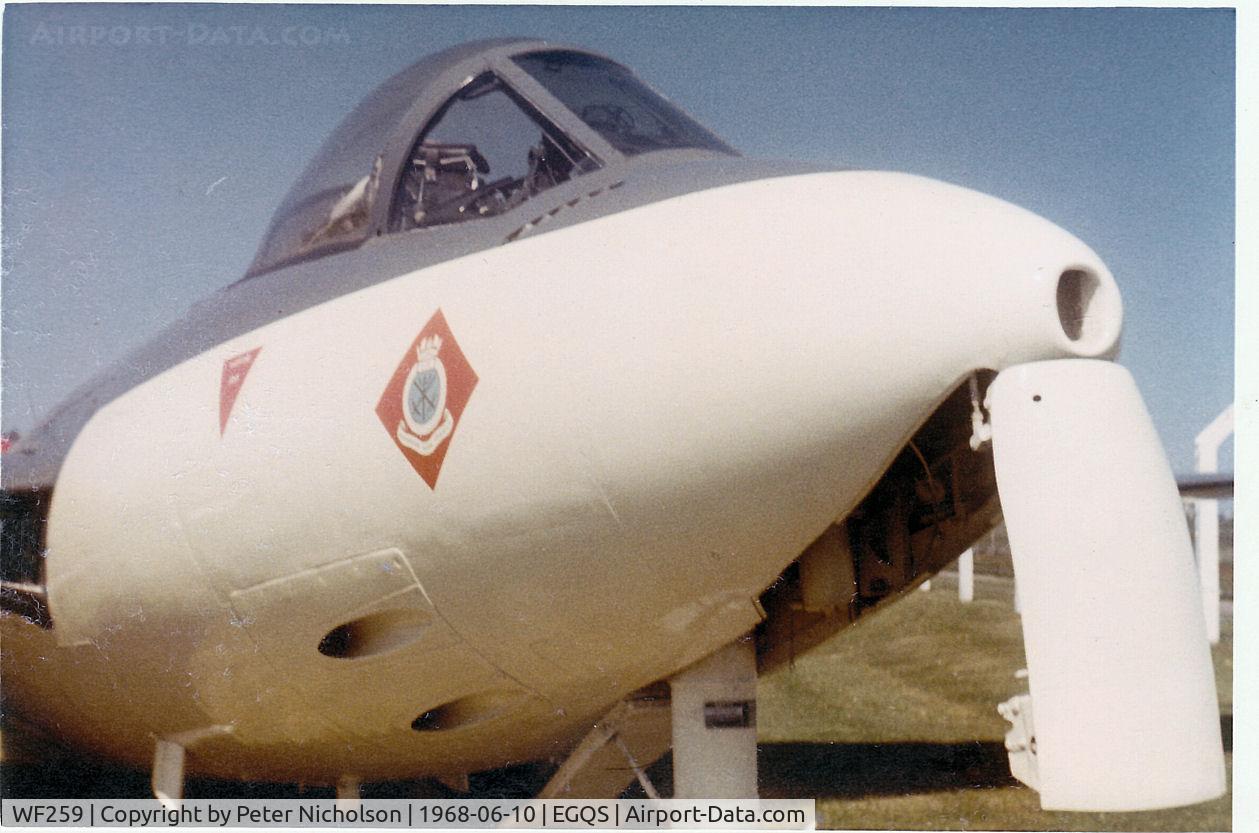 WF259, 1954 Hawker Sea Hawk F.2 C/N 5916, Another view of the Sea Hawk F.2 gate guardian at RNAS Lossiemouth in the Summer of 1968.