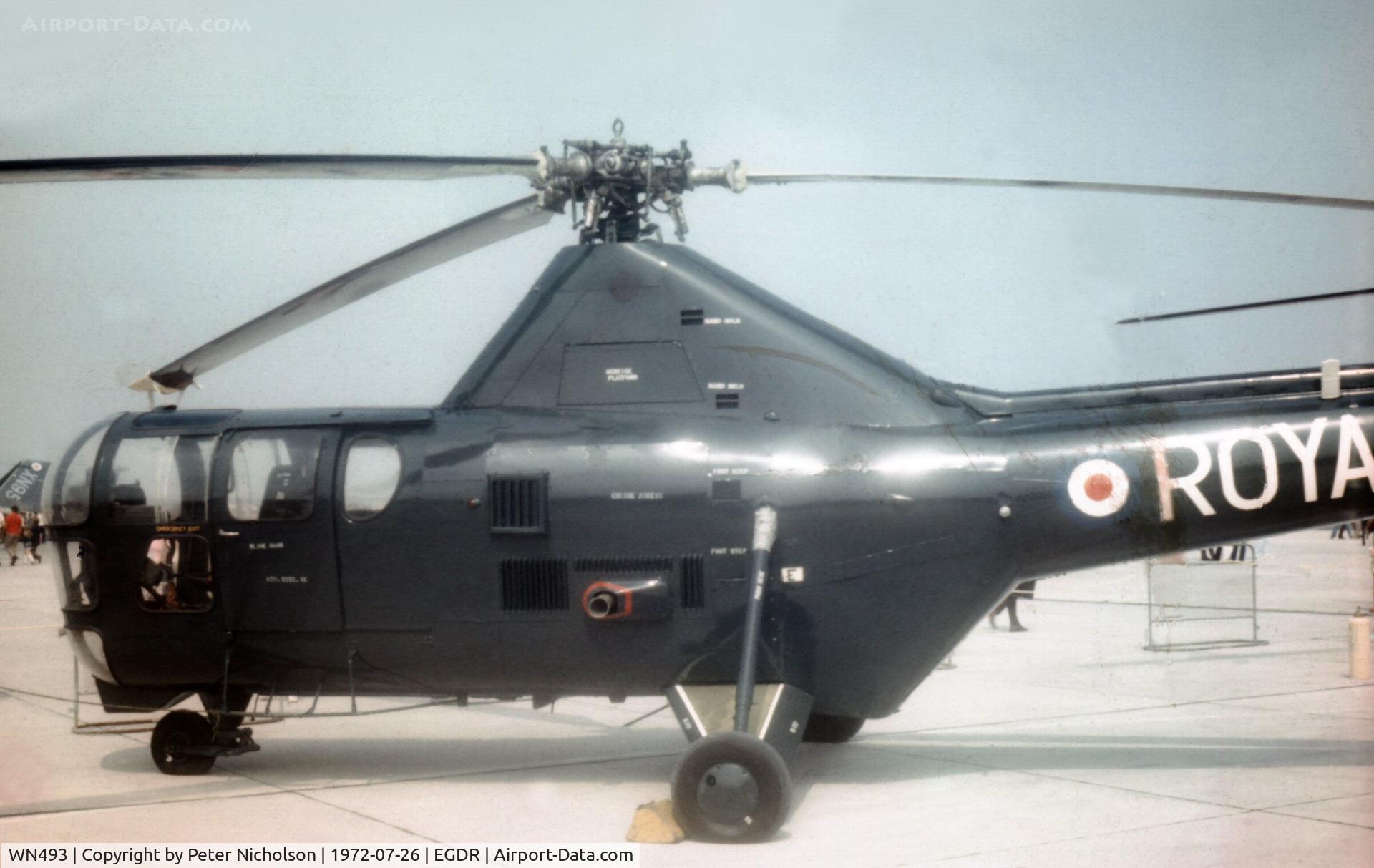 WN493, Westland WS.51 Dragonfly HR.5 C/N WA/H/070, Dragonfly HR.5 on display at the 1972 RNAS Culdrose Airshow.