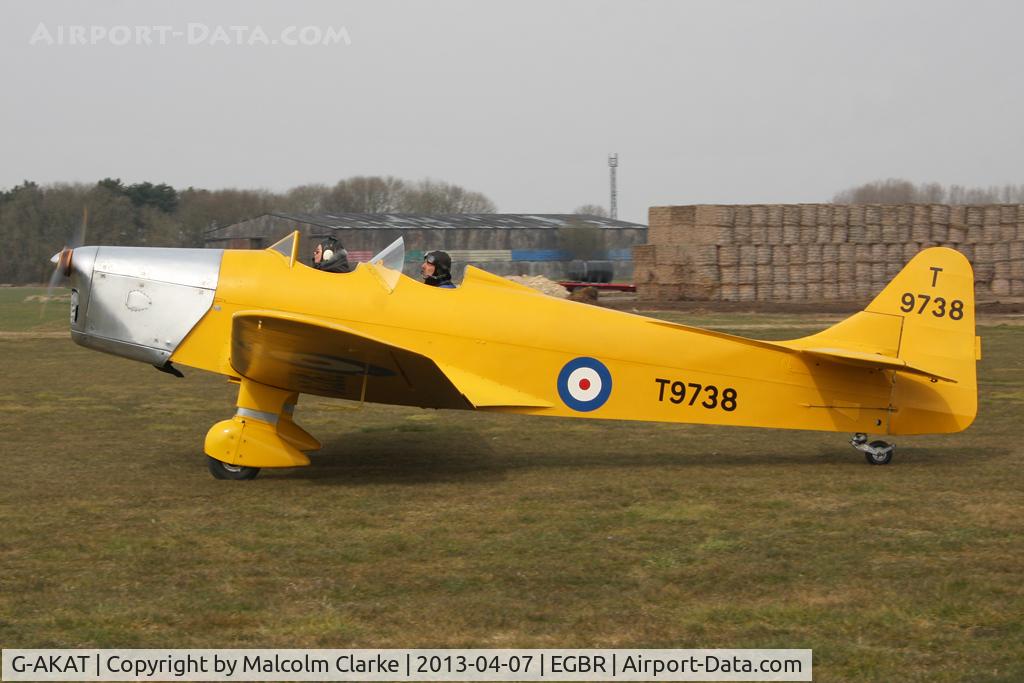 G-AKAT, 1940 Miles M14A Hawk Trainer 3 C/N 2005, Miles M-14A Hawk Trainer 3 at The Real Aeroplane Company's Spring Fly-In, Breighton Airfield, April 2013.