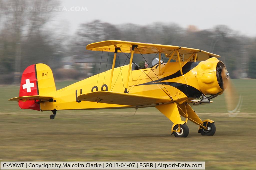 G-AXMT, 1938 Bucker Bu-133C Jungmeister C/N 46, Doflug Bu-133C Jungmeister at The Real Aeroplane Company's Spring Fly-In, Breighton Airfield, April 2013.