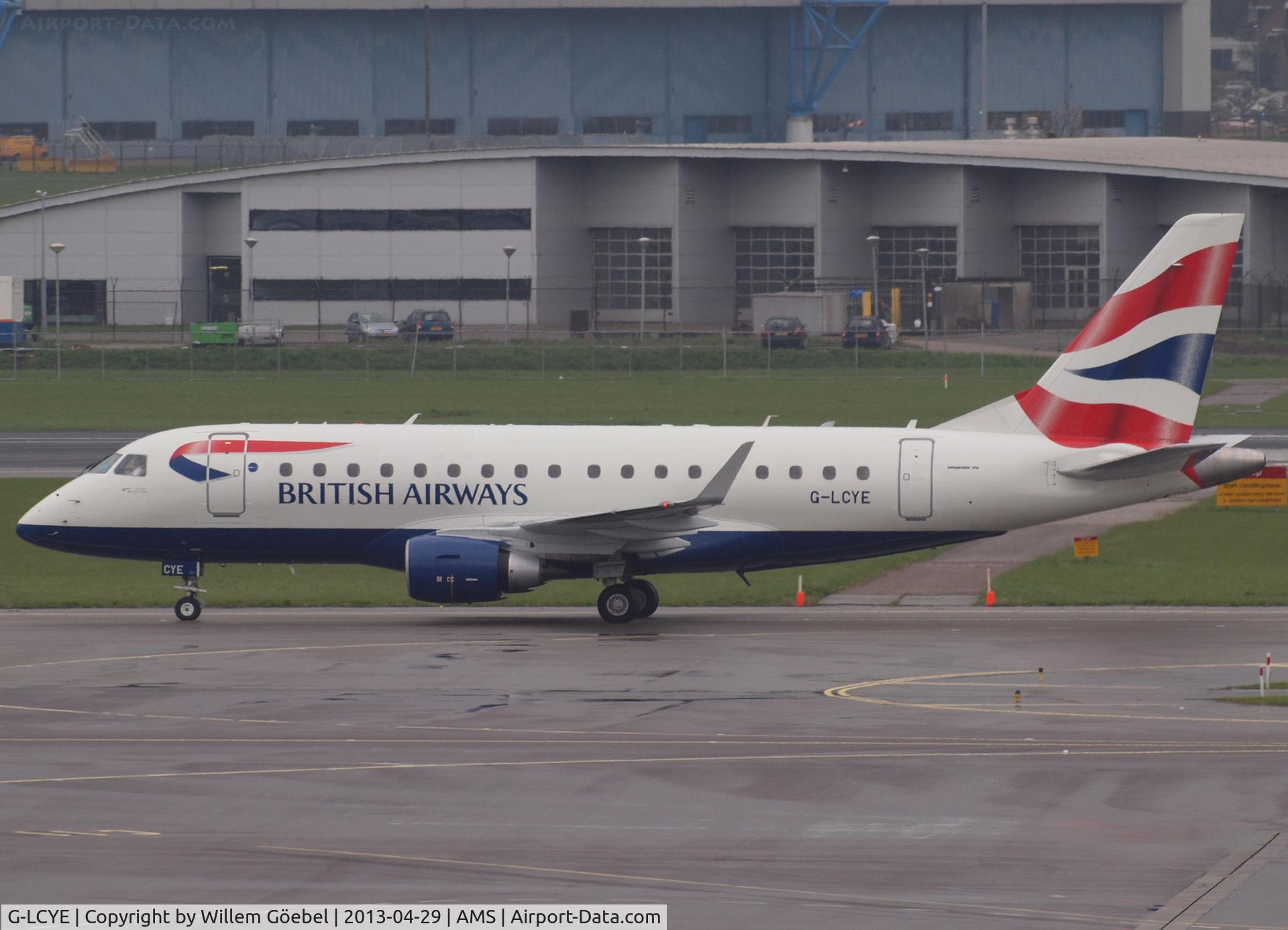 G-LCYE, 2009 Embraer ERJ-170-100STD C/N 17000296, Taxi to runway L18 of Schiphol Airport