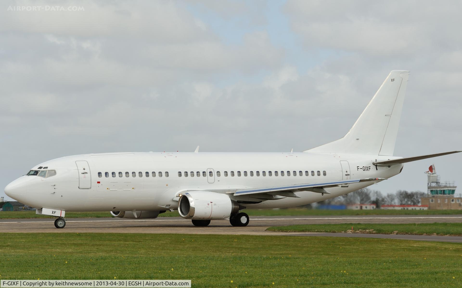 F-GIXF, 1992 Boeing 737-3B3QC C/N 26851, Leaving following a nice re-spray !