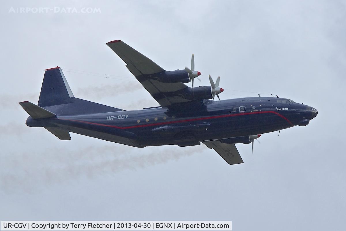 UR-CGV, 1966 Antonov An-12BP C/N 6344610, Antonov An-12BP, c/n: 6344610 departing East Midlands