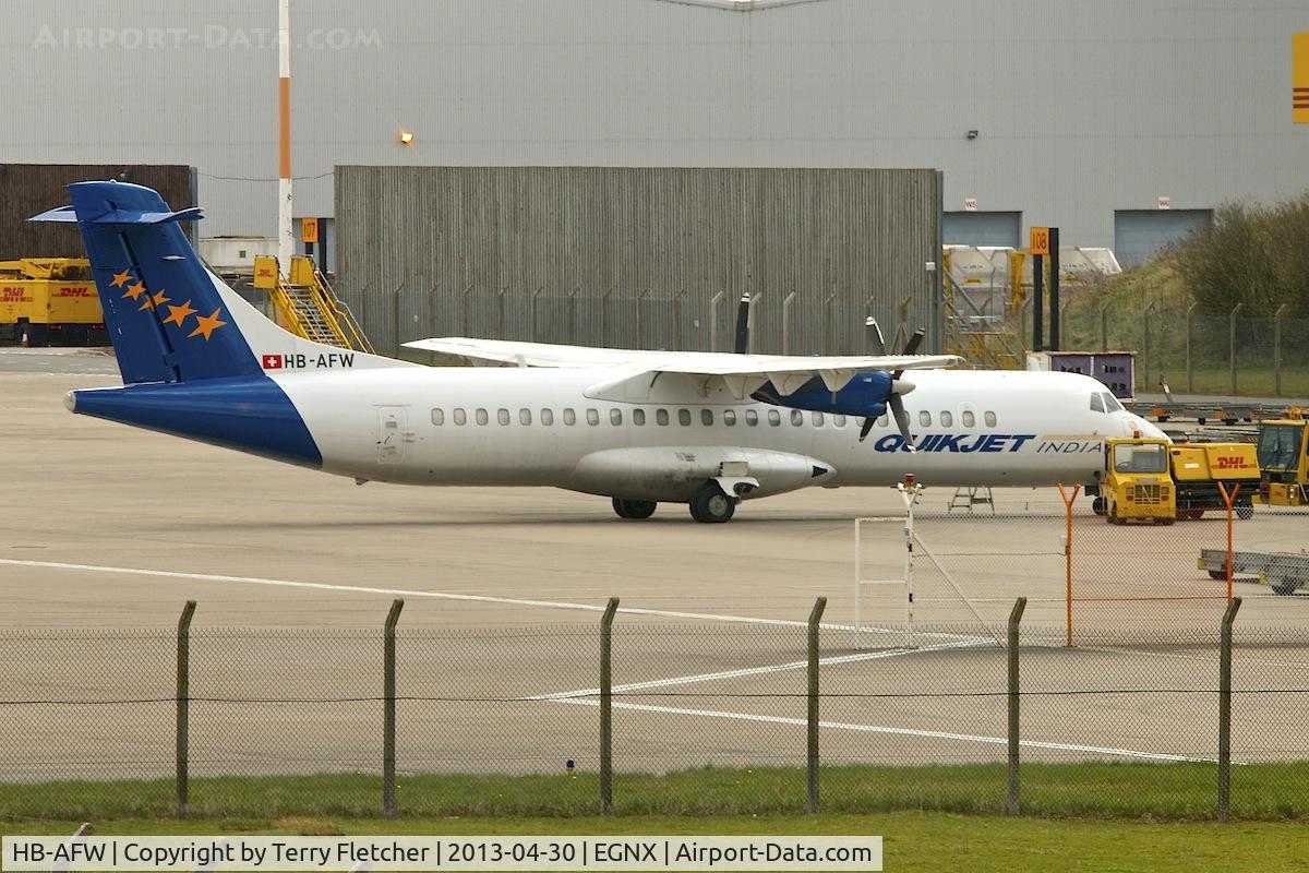 HB-AFW, 1994 ATR 72-202 C/N 419, Farnair1994 ATR 72-202, c/n: 419 at East Midlands with Quiljet India titles