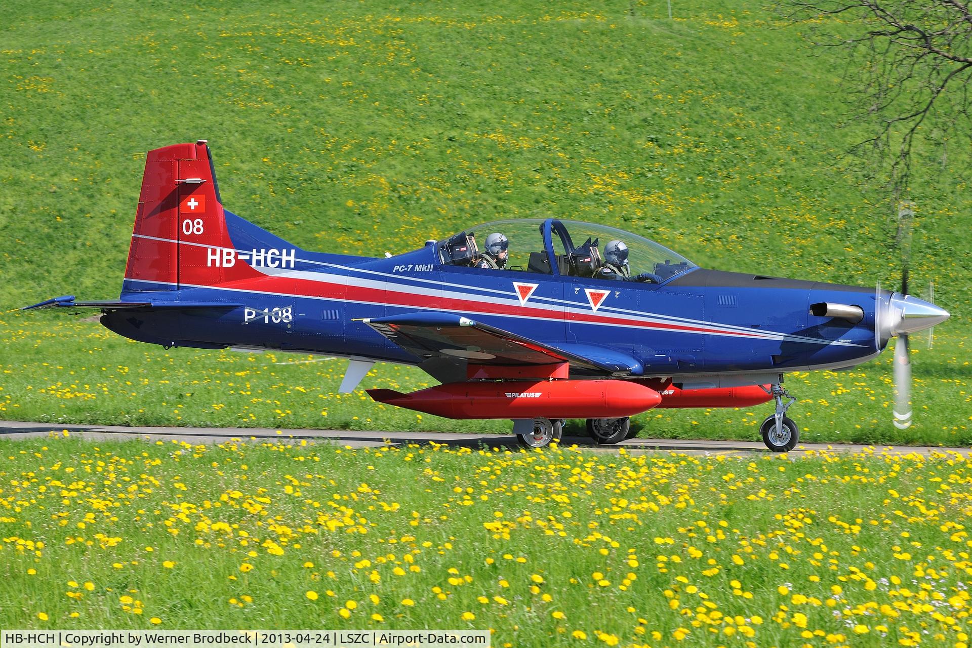 HB-HCH, 2013 Pilatus PC-7 Mk.II C/N 697, On Taxyway at Buochs Airport. Going later to India.