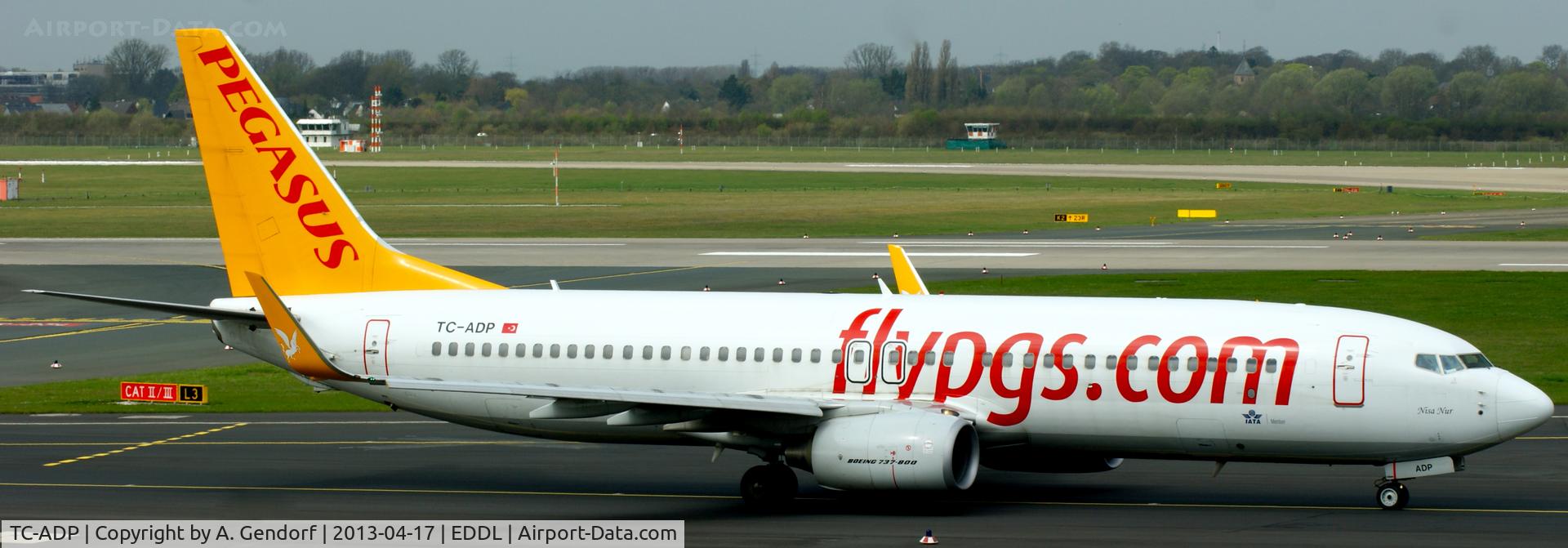 TC-ADP, 2011 Boeing 737-82R C/N 40720, Pegasus, is here on taxiway M at Düsseldorf Int´l (EDDL)