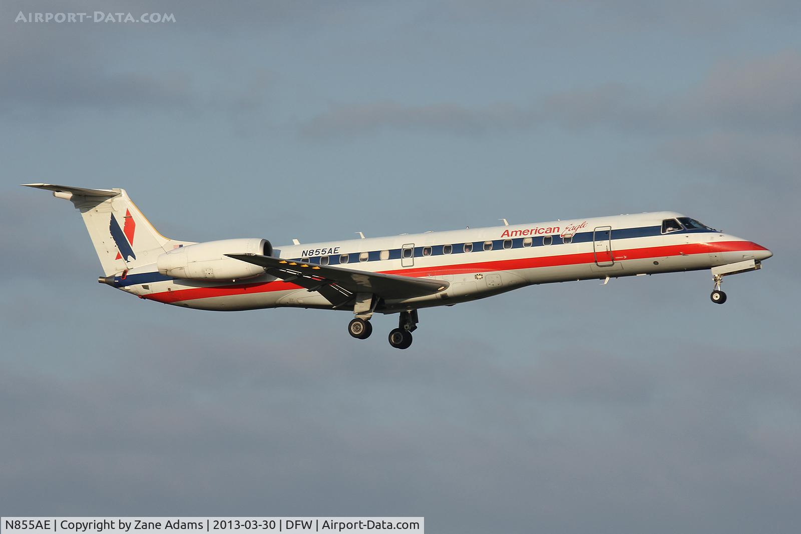 N855AE, 2003 Embraer ERJ-140LR (EMB-135KL) C/N 145747, Landing at DFW Airport
