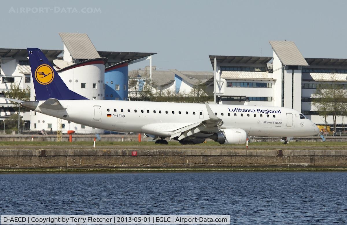 D-AECD, 2010 Embraer 190LR (ERJ-190-100LR) C/N 19000337, D-AECD (Schkeuditz), 2010 Embraer ERJ-190LR, c/n: 19000337 at London City