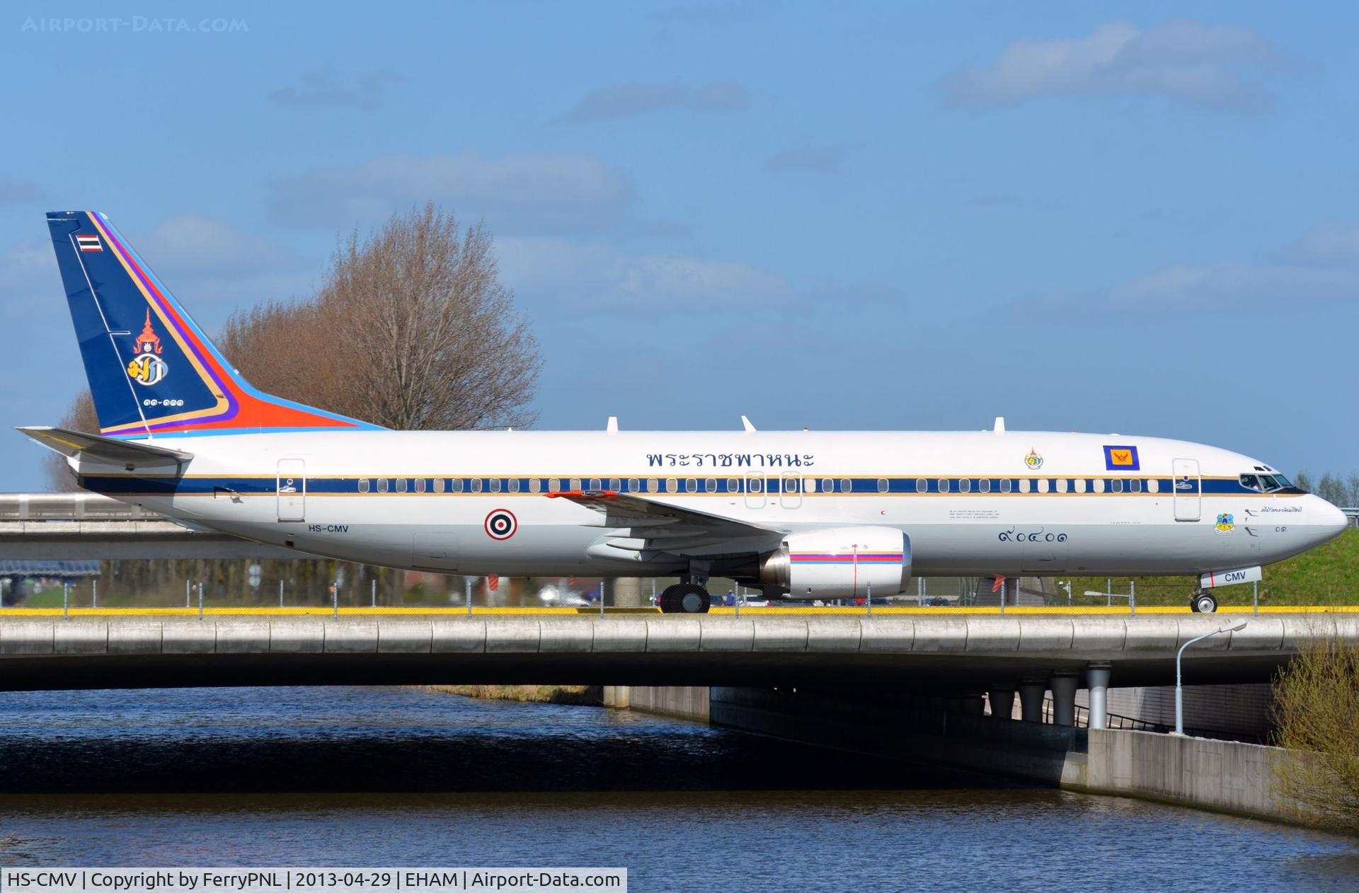 HS-CMV, 1995 Boeing 737-4Z6 C/N 27906, Thai crown prince arriving in AMS for the royal festivities this week.