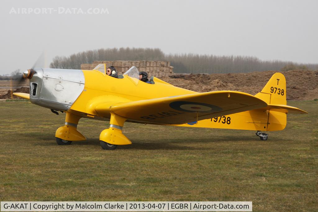 G-AKAT, 1940 Miles M14A Hawk Trainer 3 C/N 2005, Miles M-14A Hawk Trainer 3 at The Real Aeroplane Company's Spring Fly-In, Breighton Airfield, April 2013.