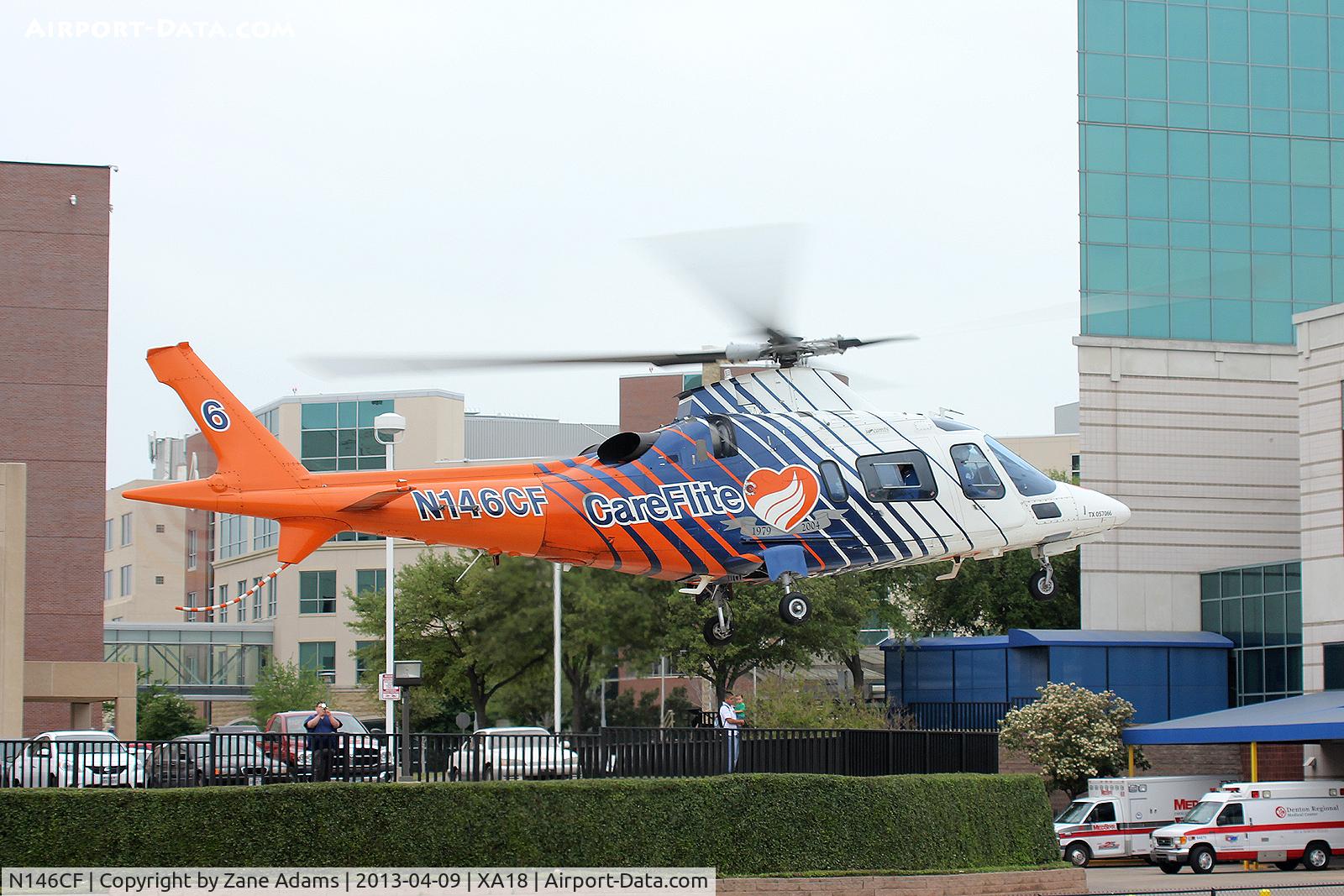 N146CF, 2003 Agusta A-109E C/N 11220, Careflite departing Baylor All Saints Medical Center