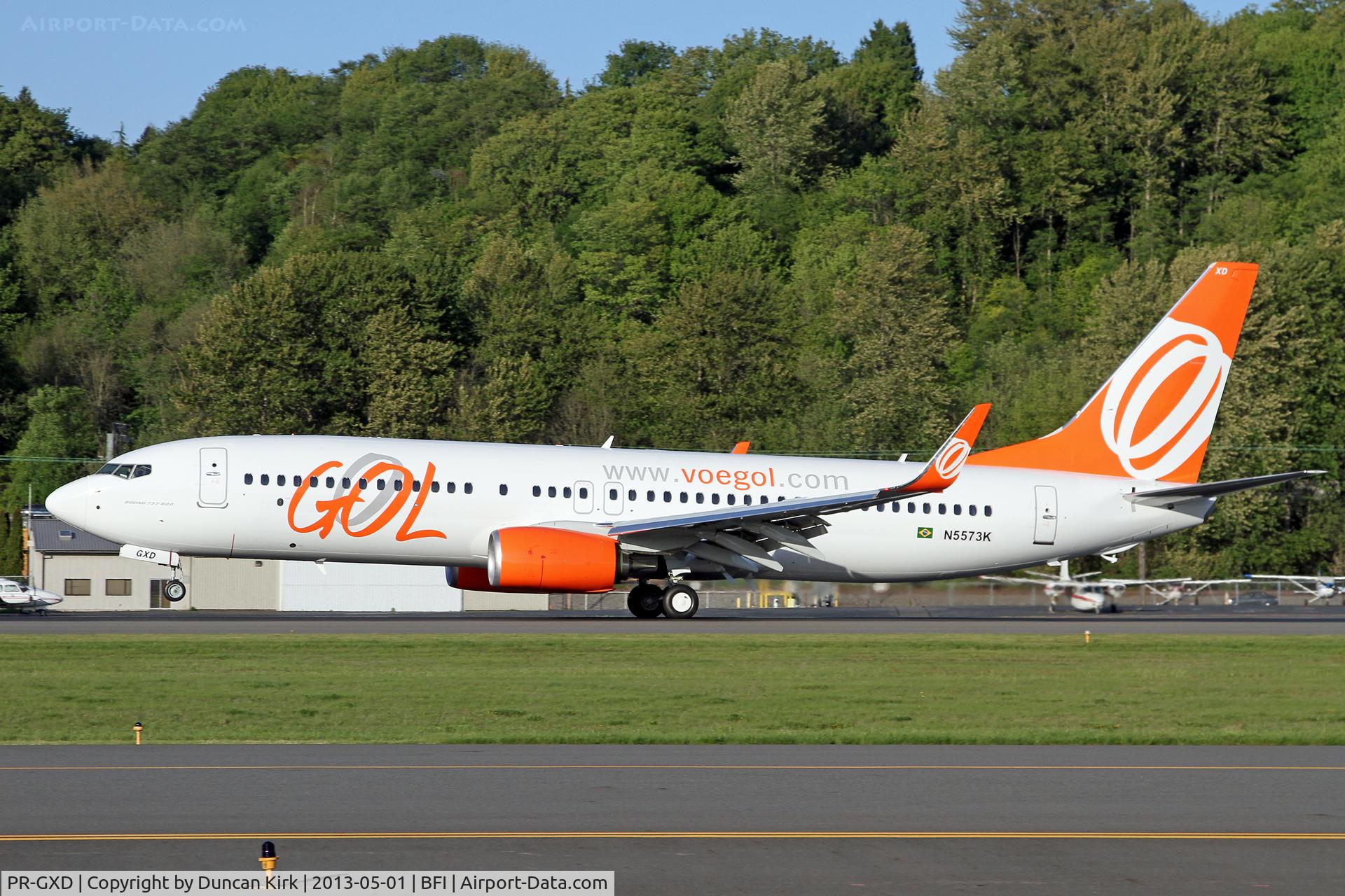 PR-GXD, 2013 Boeing 737-8EH C/N 39617, Arriving back at BFI after a test flight wearing registration N5573K
