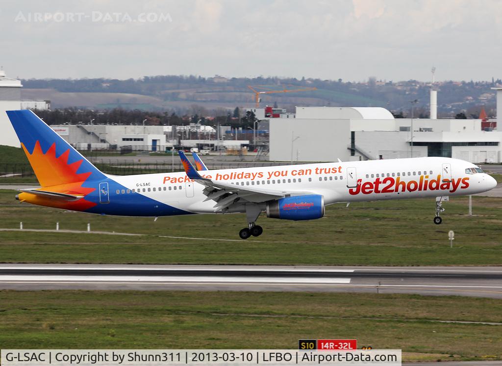 G-LSAC, 1992 Boeing 757-23A C/N 25488, Landing rwy 14R in Jet2 Holidays c/s