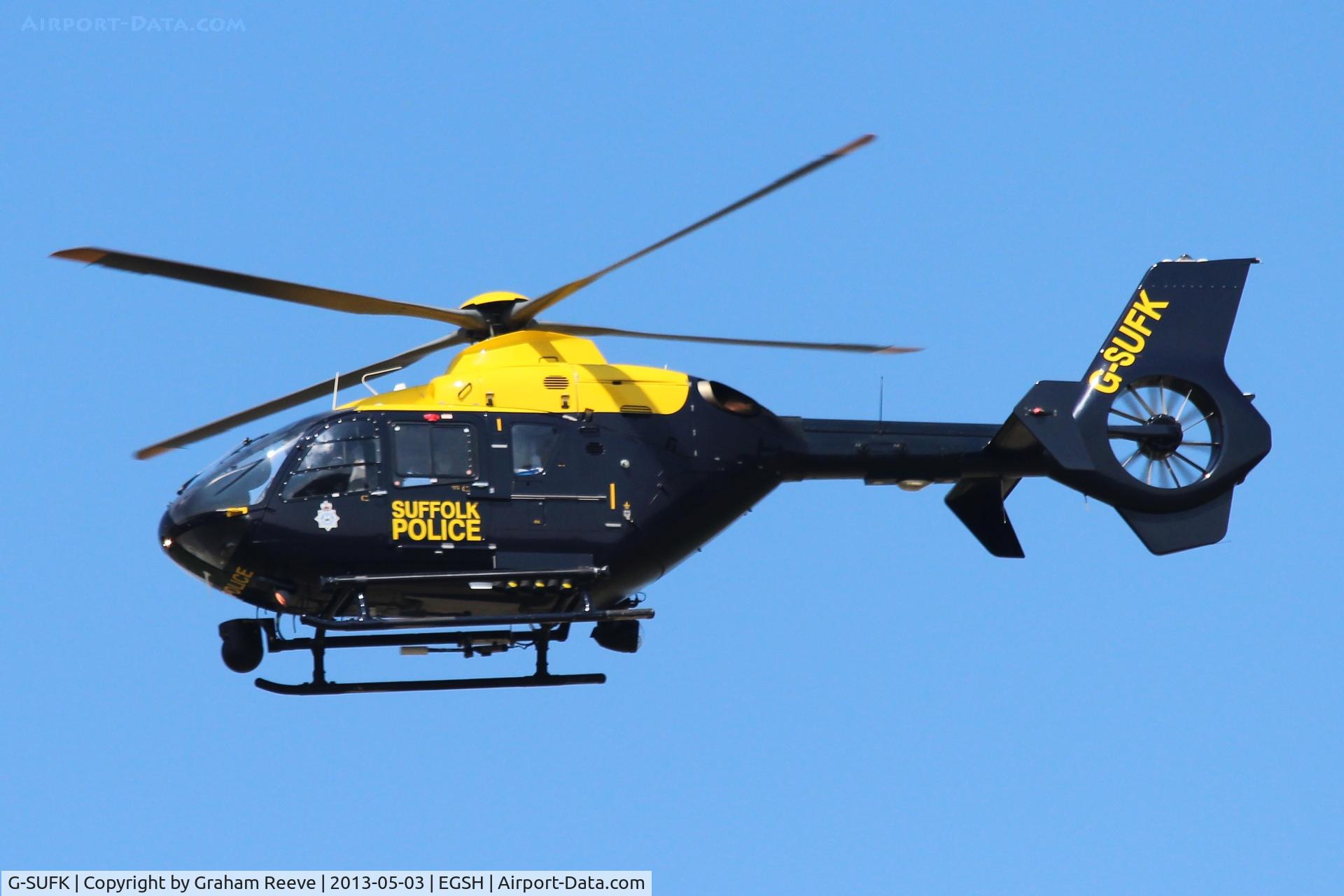 G-SUFK, 2008 Eurocopter EC-135P-2+ C/N 0730, About to land at Norwich.