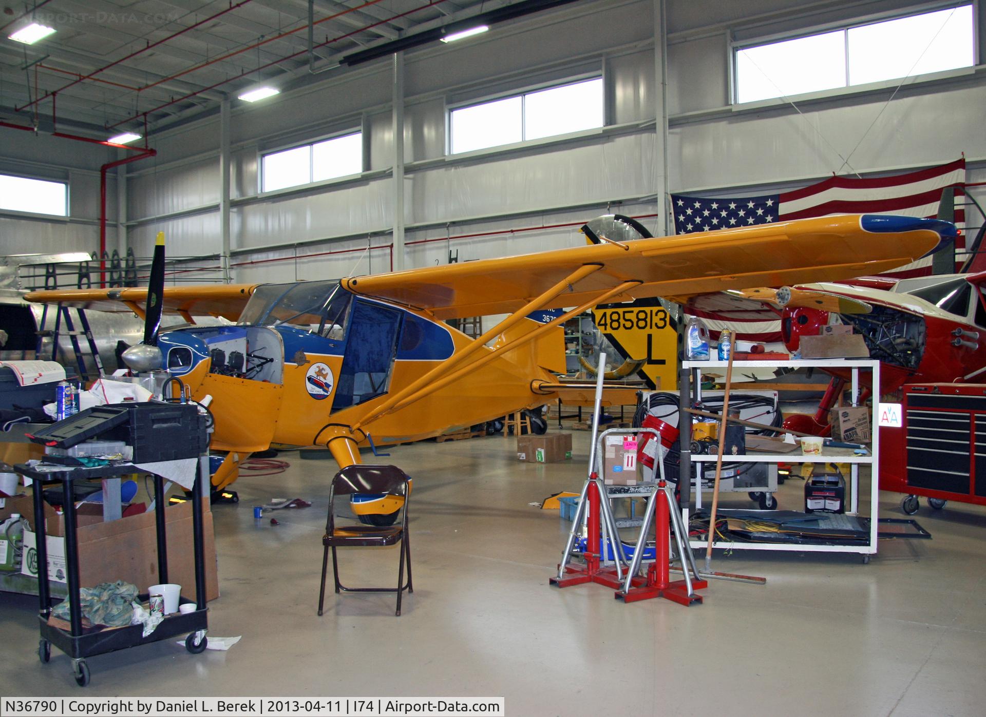 N36790, 1941 Stinson 10A C/N 8090, This CAP Stinson was receiving TLC at Grimes Field, Urbana, OH.