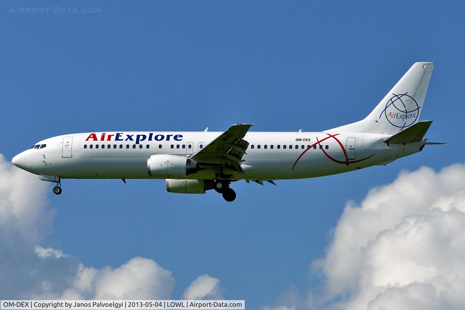 OM-DEX, 1997 Boeing 737-46J C/N 28867, Air Explore Boeing B737-463 final approach in LOWL/LNZ