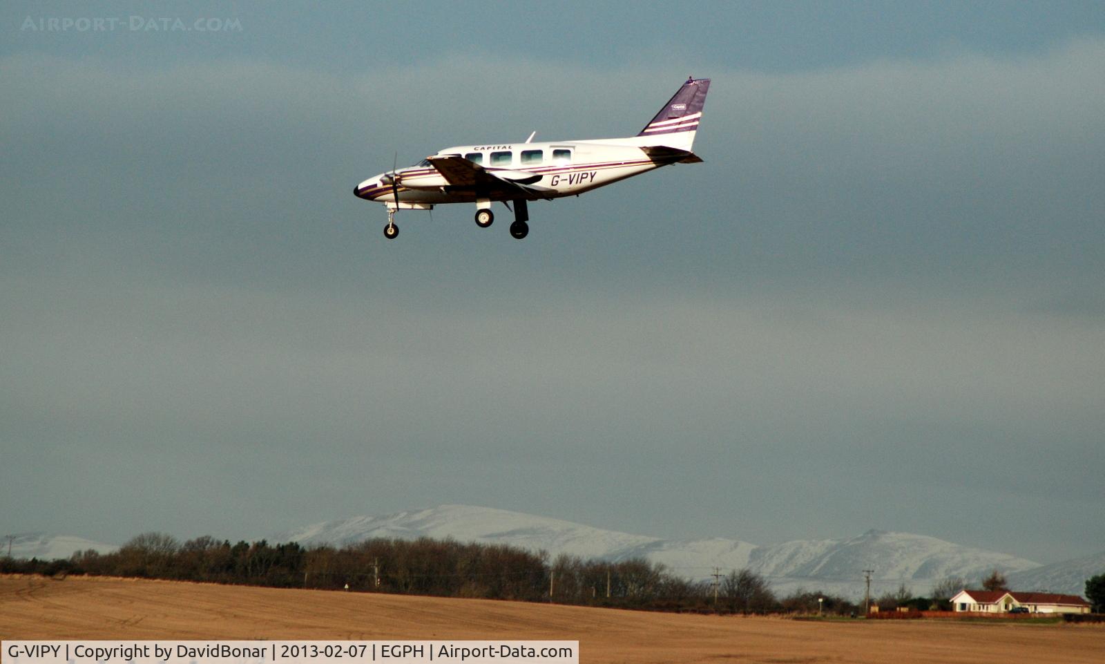 G-VIPY, 1978 Piper PA-31-350 Chieftain C/N 31-7852143, Capital Aviation Navajo's are regular visitors to Edinburgh. Seen here on short finals on a cold February morning.
