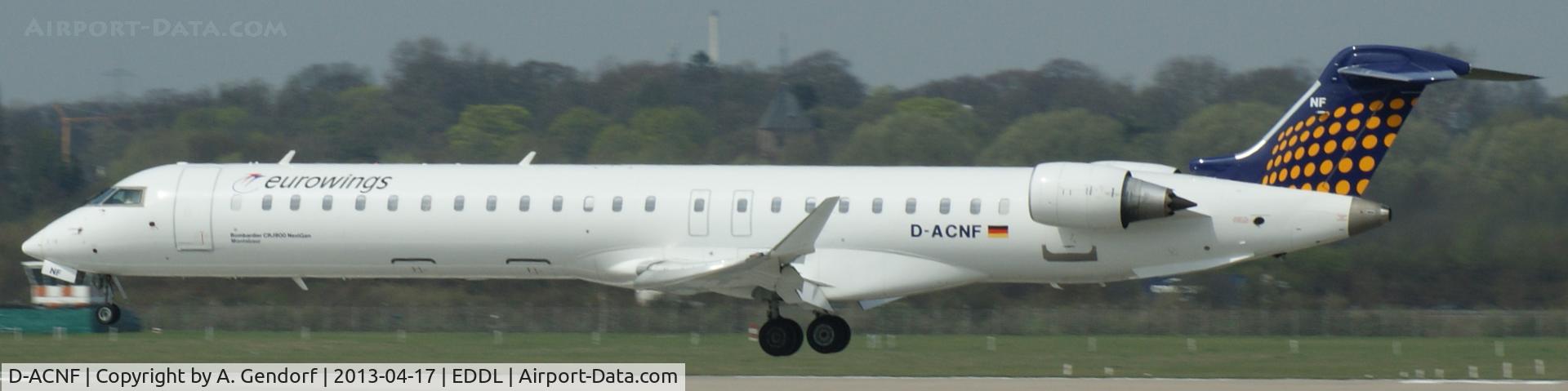 D-ACNF, 2009 Bombardier CRJ-900 (CL-600-2D24) C/N 15243, Eurowings (Lufthansa Regional cs.), is seen here shortly before touch down at Düsseldorf Int´l (EDDL)