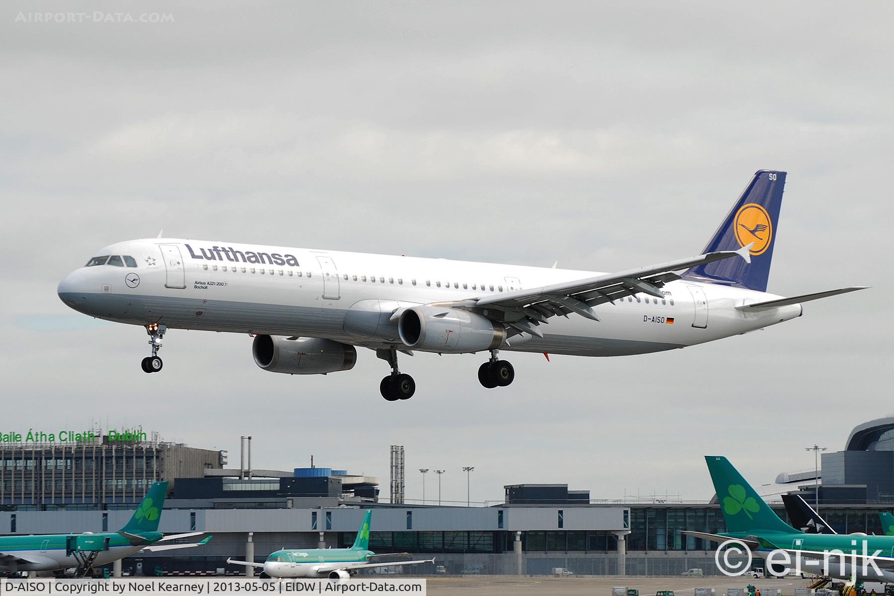 D-AISO, 2008 Airbus A321-231 C/N 3625, Landing Rwy 28 at Dublin Airport.