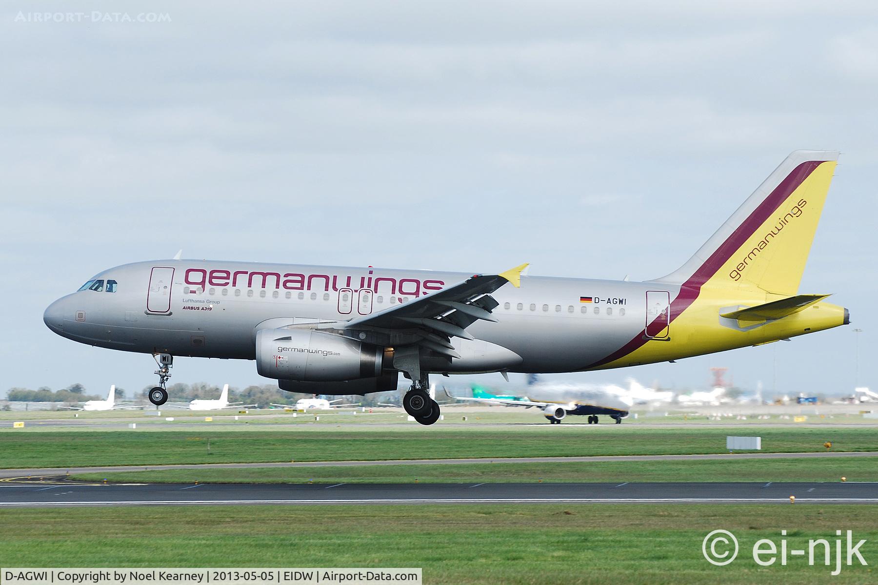 D-AGWI, 2008 Airbus A319-132 C/N 3358, Landing Rwy 28 at Dublin Airport.