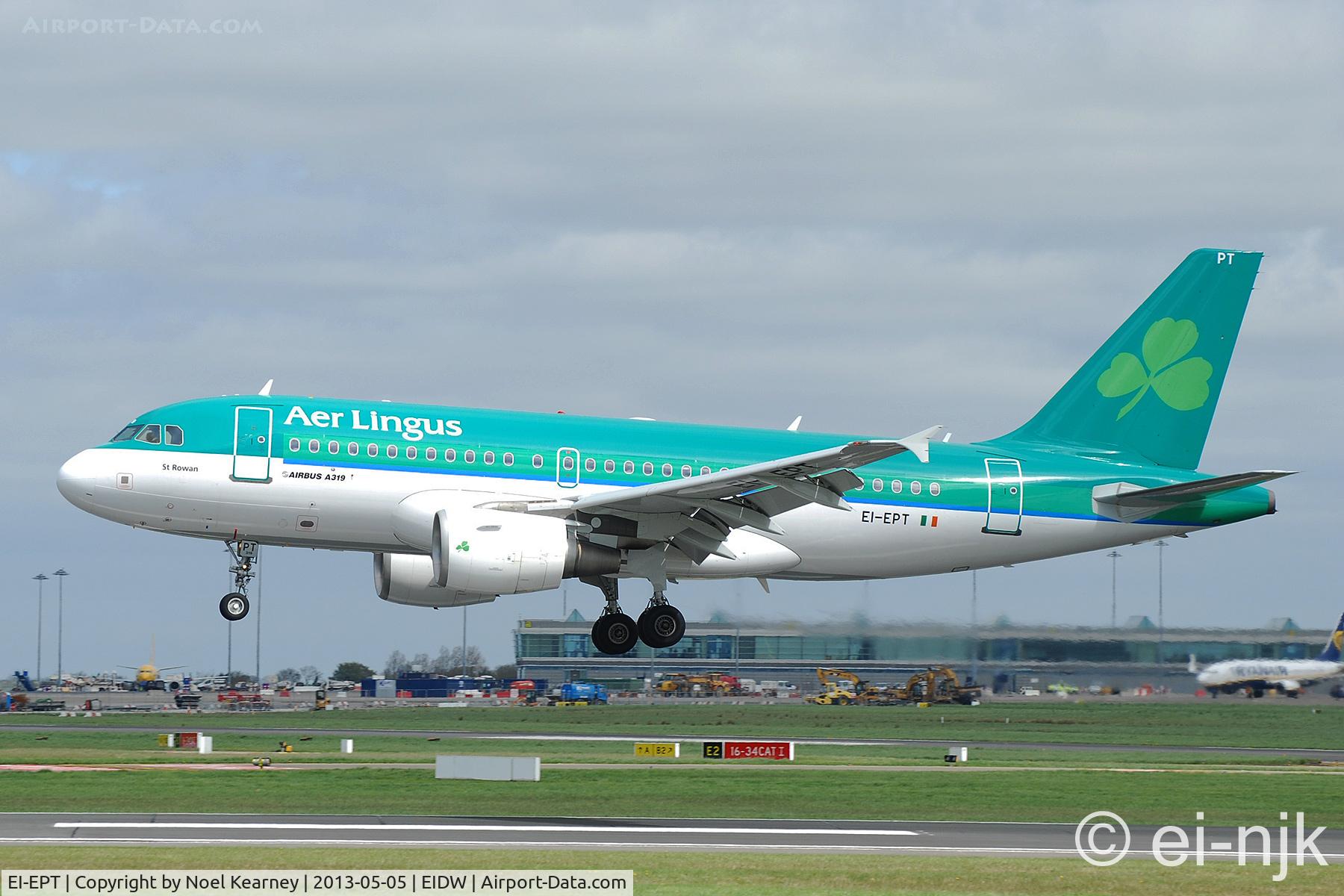 EI-EPT, 2007 Airbus A319-111 C/N 3054, Landing Rwy 28 at Dublin Airport.
