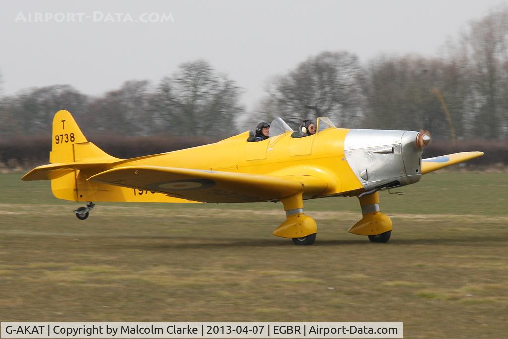 G-AKAT, 1940 Miles M14A Hawk Trainer 3 C/N 2005, Miles M-14A Hawk Trainer 3 at The Real Aeroplane Company's Spring Fly-In, Breighton Airfield, April 2013.