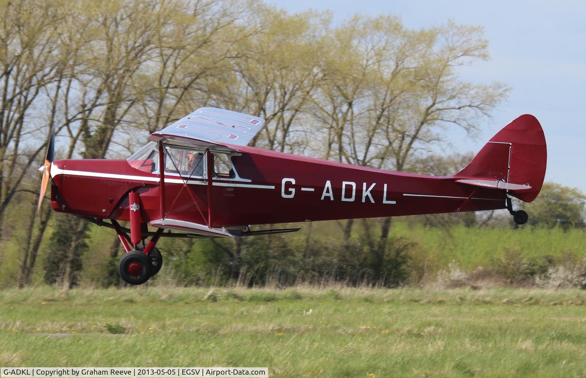 G-ADKL, 1935 De Havilland DH.87B Hornet Moth C/N 8035, Just airboune out of Old Buckenham.