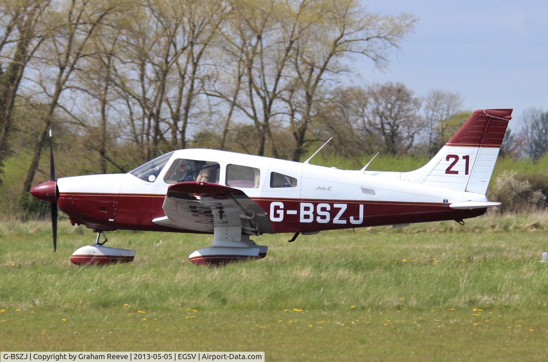 G-BSZJ, 1981 Piper PA-28-181 Cherokee Archer II C/N 28-8190216, Taking off from Old Buckenham.