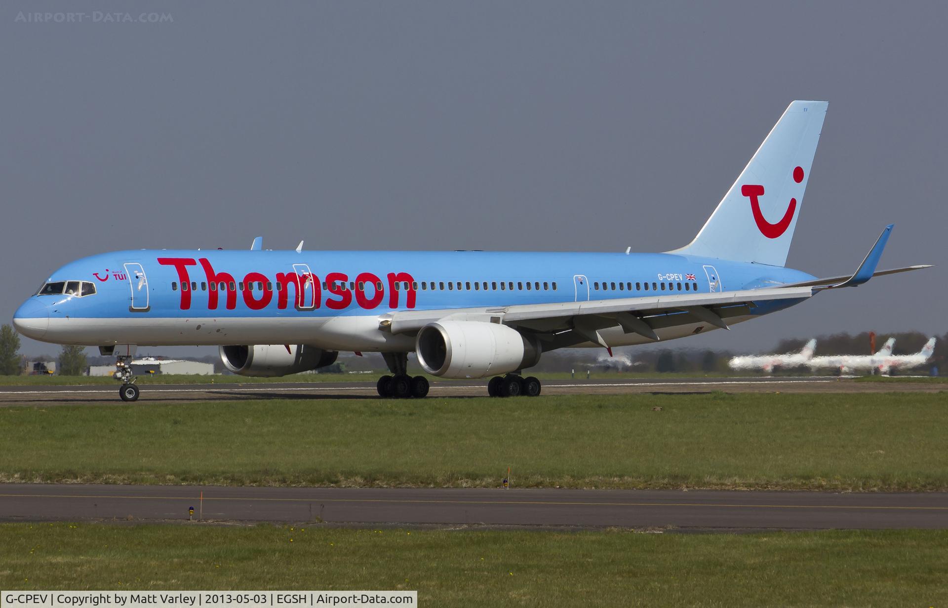 G-CPEV, 1999 Boeing 757-236 C/N 29943, Arriving at EGSH.