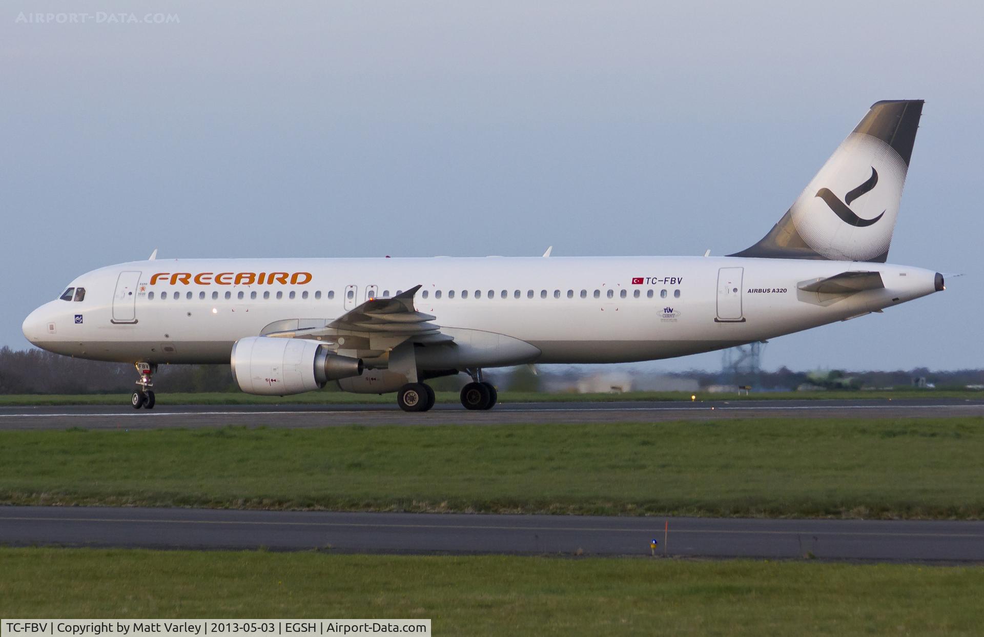 TC-FBV, 2011 Airbus A320-214 C/N 4658, Arriving at EGSH after the sun had set.