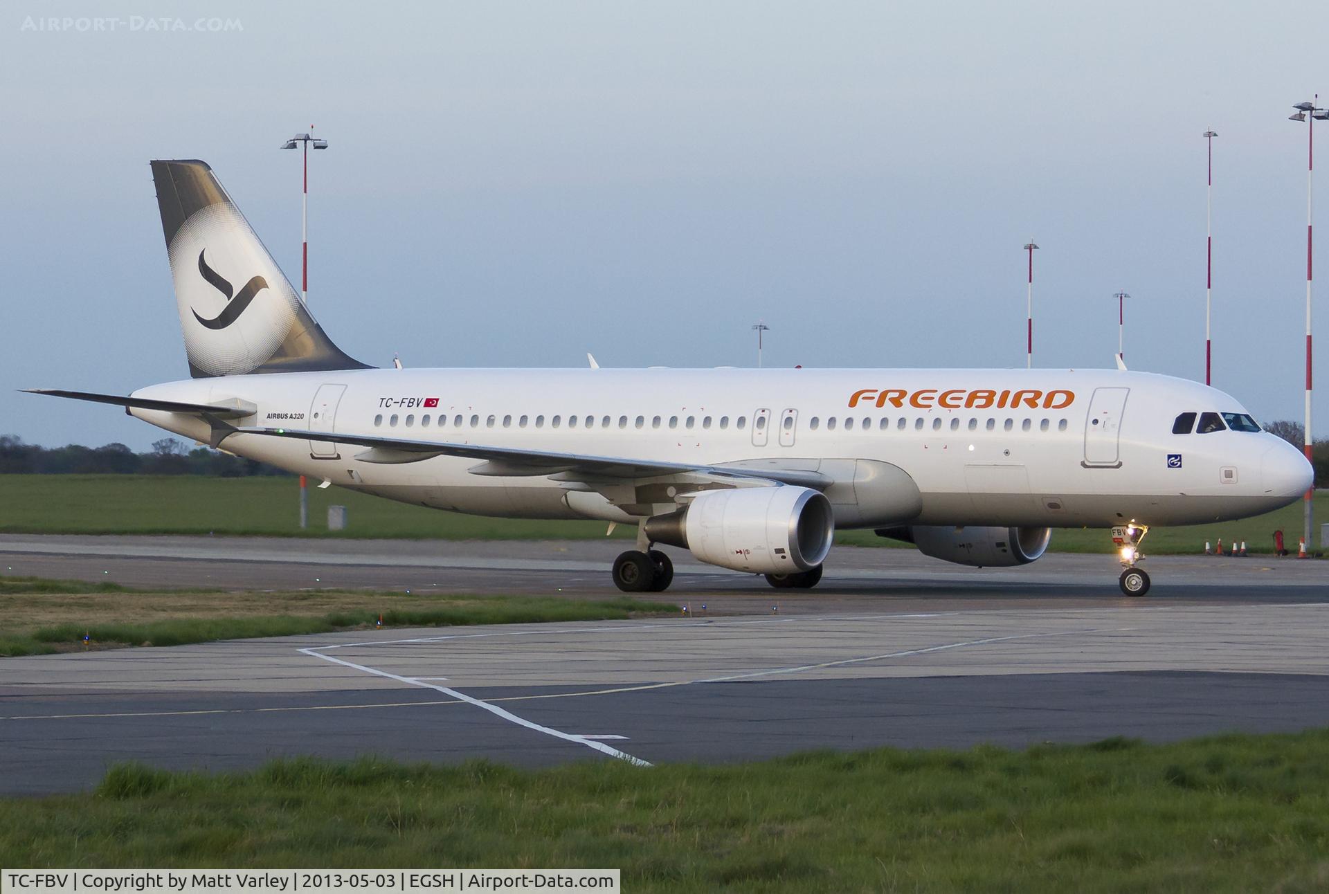TC-FBV, 2011 Airbus A320-214 C/N 4658, Arriving at EGSH after the sun had set.