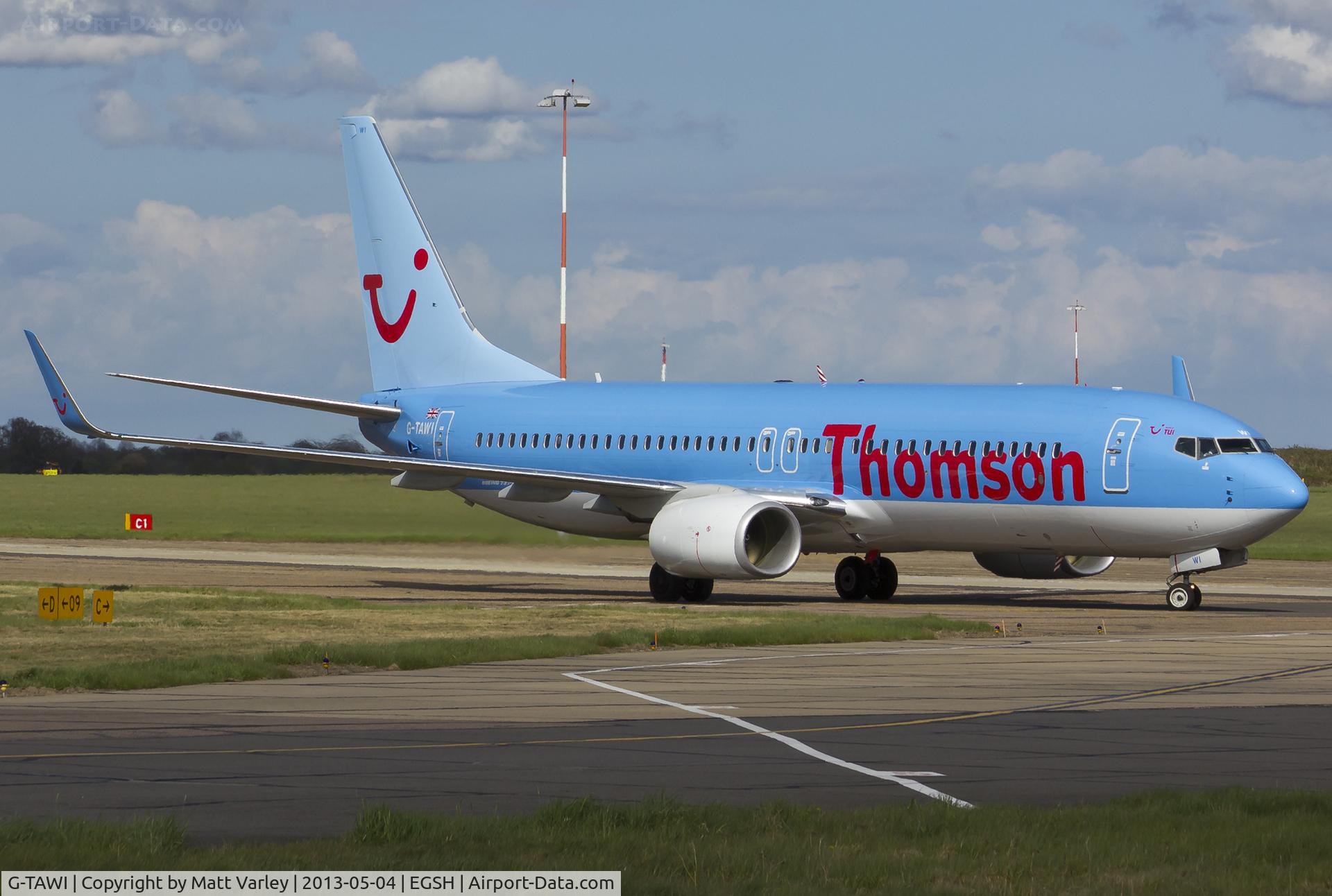 G-TAWI, 2012 Boeing 737-8K5 C/N 37267, Arriving at EGSH.