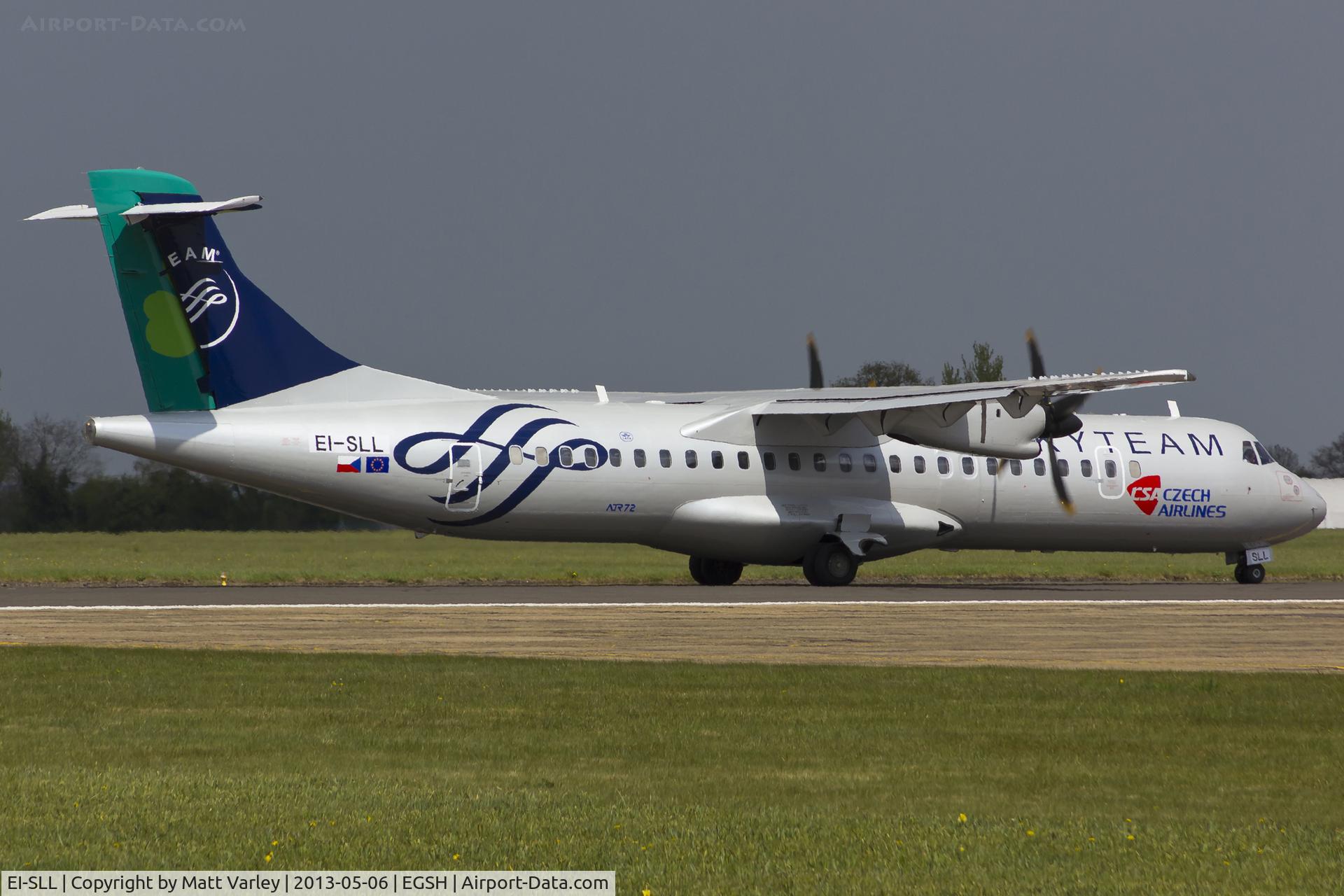 EI-SLL, 1994 ATR 72-212 C/N 387, Departing EGSH after spray into CSA SkyTeam livery.