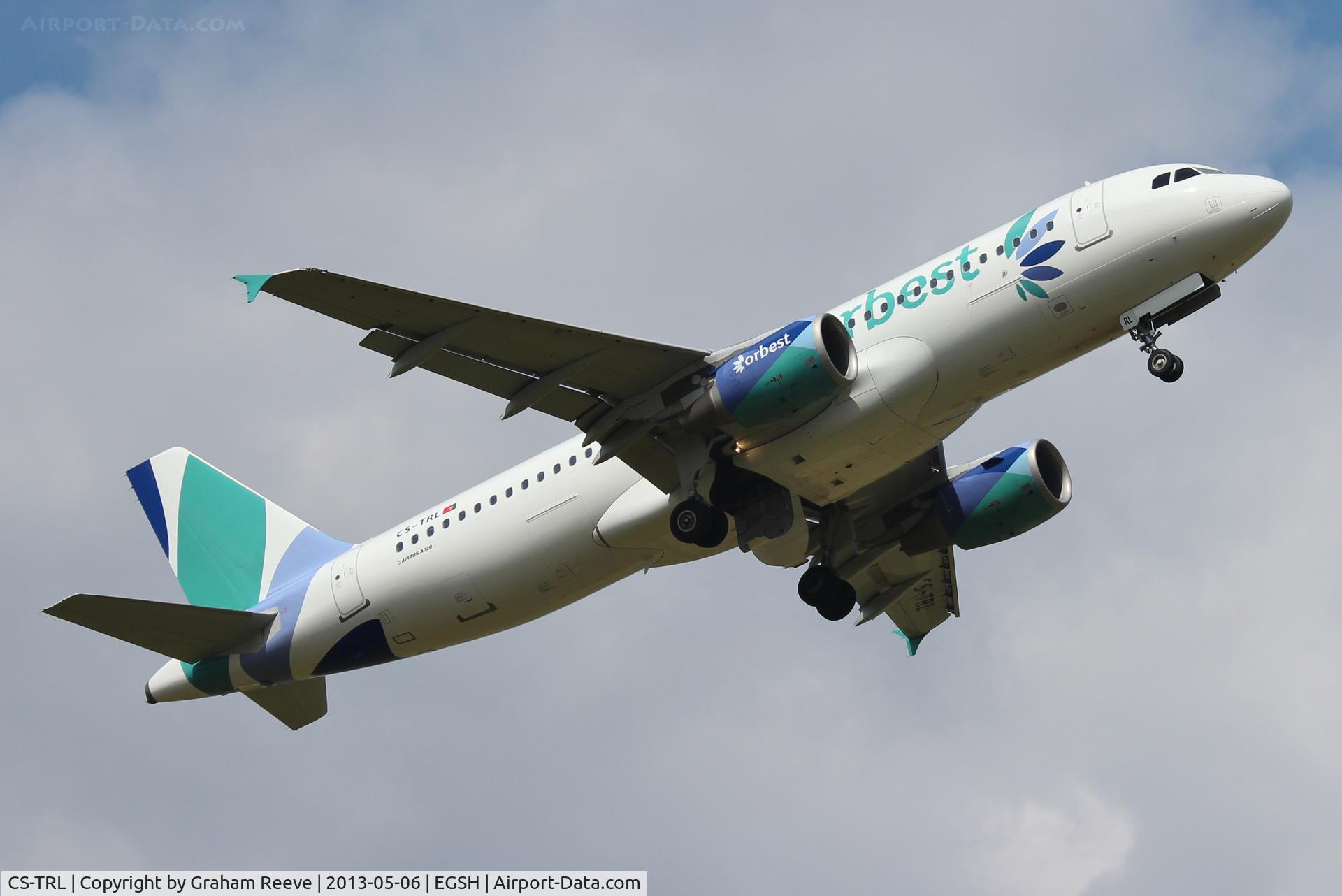 CS-TRL, 2008 Airbus A320-214 C/N 3758, Departing from Norwich.