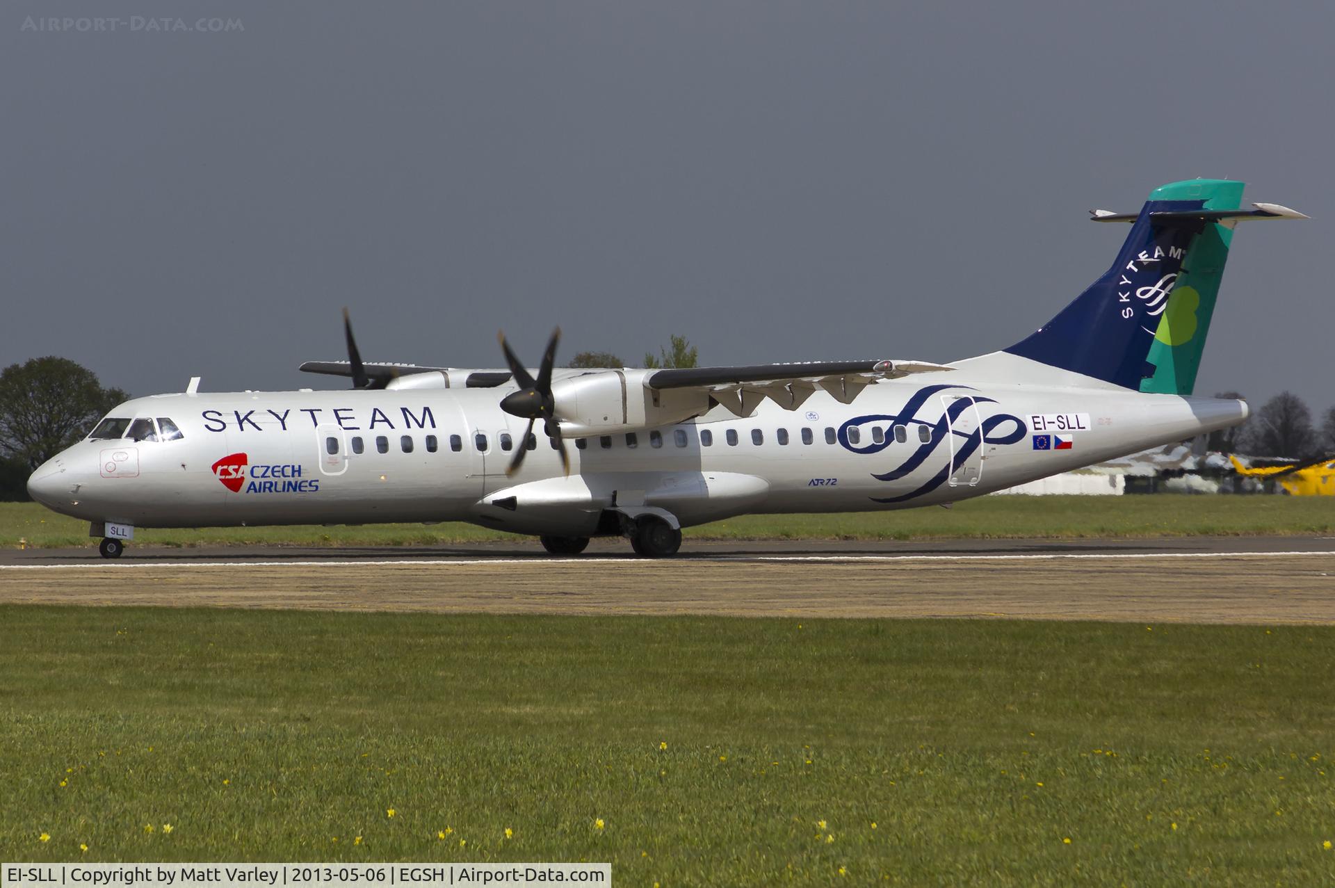 EI-SLL, 1994 ATR 72-212 C/N 387, Departing EGSH after spray into CSA SkyTeam livery.