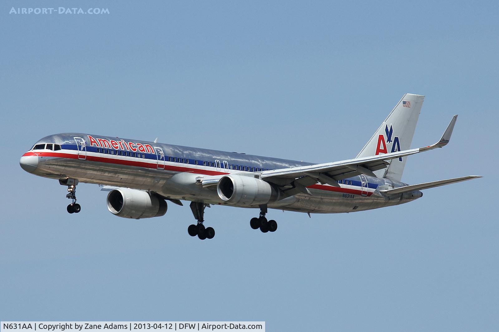 N631AA, 1990 Boeing 757-223 C/N 24589, American Airlines landing at DFW Airport.
