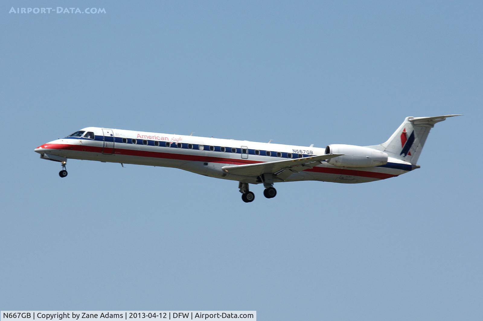N667GB, 2004 Embraer ERJ-145LR (EMB-145LR) C/N 145784, American Eagle landing at DFW Airport