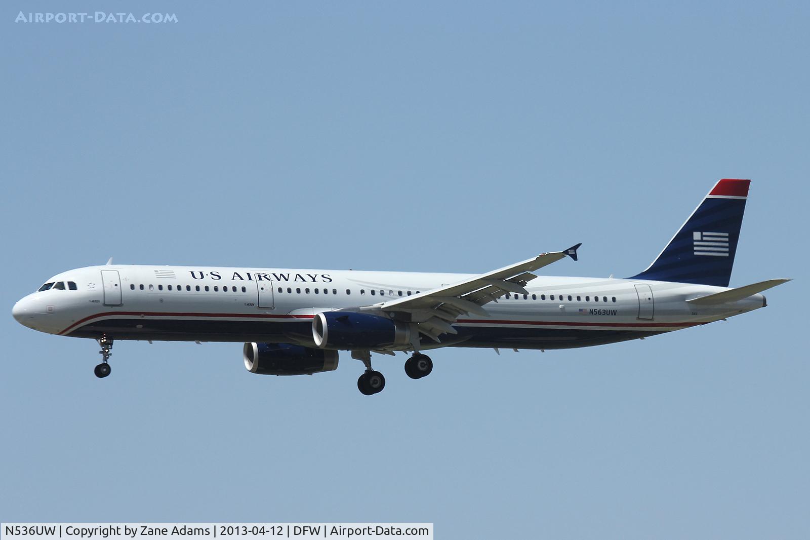 N536UW, 2009 Airbus A321-231 C/N 4025, US Airways landing at DFW Airport