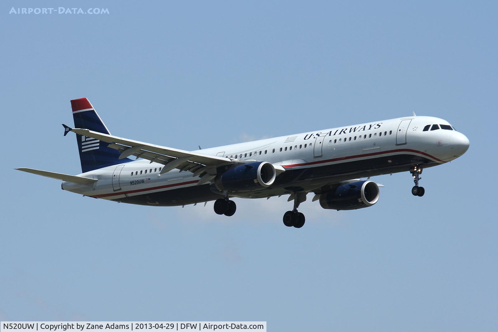 N520UW, 2009 Airbus A321-231 C/N 3924, US Airways landing at DFW Airport
