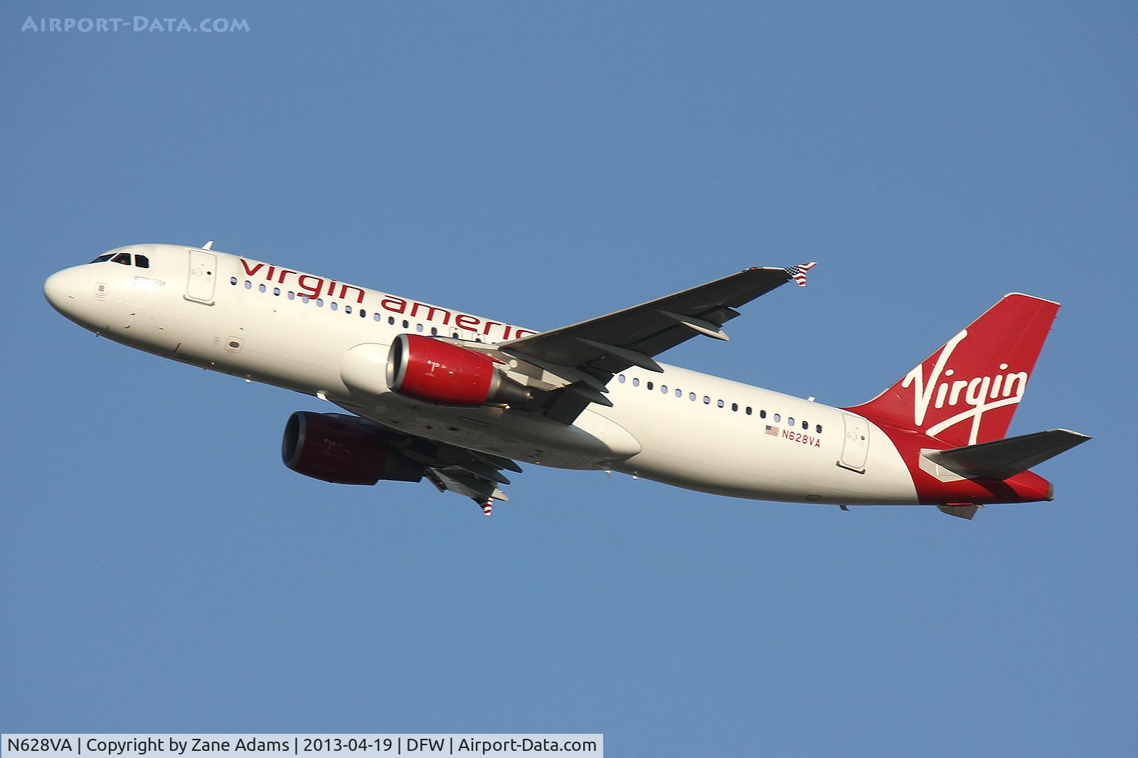 N628VA, 2007 Airbus A320-214 C/N 2993, Virgin Airlines departing DFW Airport