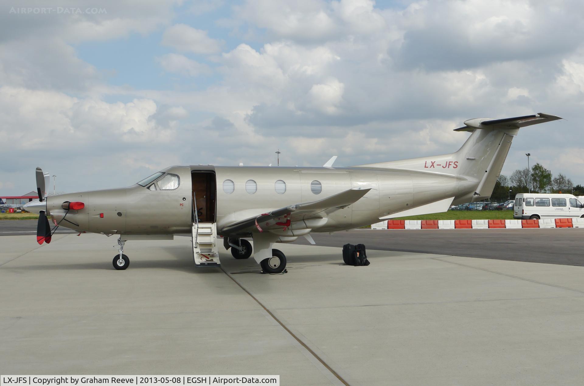 LX-JFS, 2011 Pilatus PC-12/47E C/N 1314, Parked at Norwich.