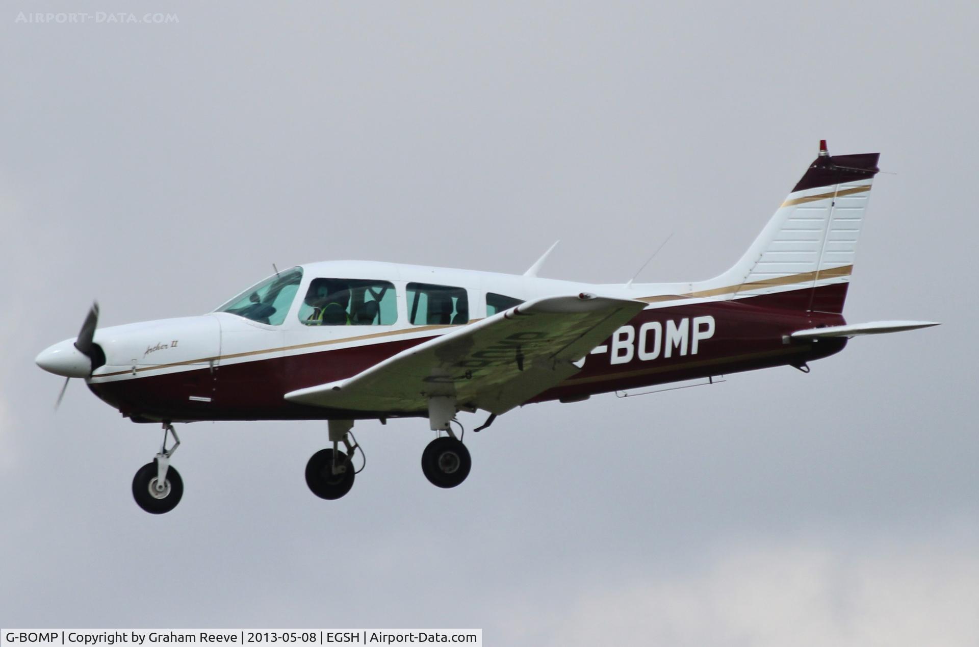 G-BOMP, 1977 Piper PA-28-181 Cherokee Archer II C/N 28-7790249, About to land at Norwich.