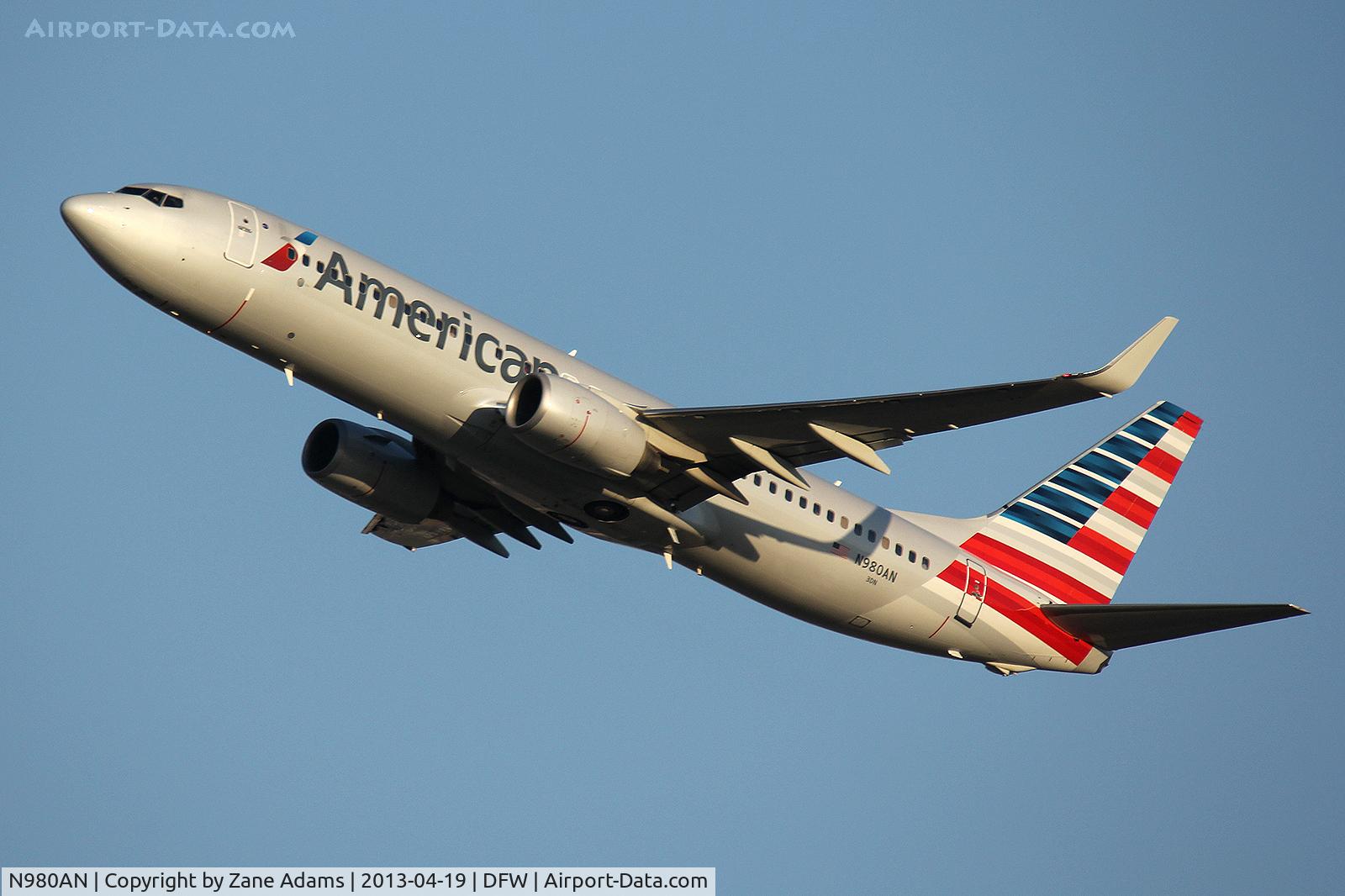 N980AN, Boeing 737-823 C/N 30101, New Paint - American Airlines departing DFW Airport